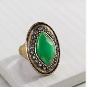 Silpada Bright Green Marquise Stone Ring with Clear Halo